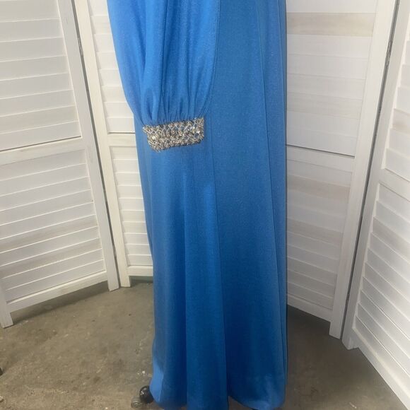 Vintage Handmade 60s 70s Jorami Renaissance Blue Hostess Gown Medium Sequins - Picture 6 of 12